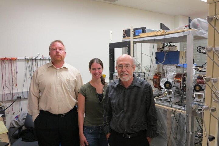 Ken Trantham, Joan Dreiling, and Paul Burrow in the lab.