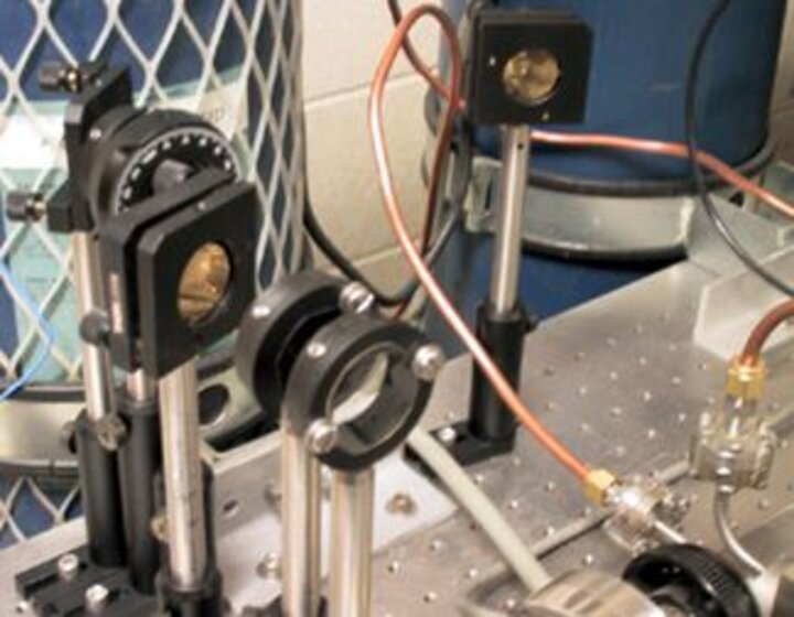 Optics used to measure various properties of the discharge